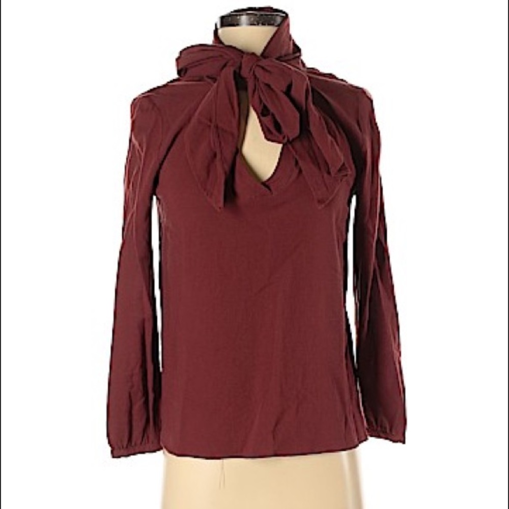 Ba&sh FR Burgundy Bow Blouse 1 Small long sleeve